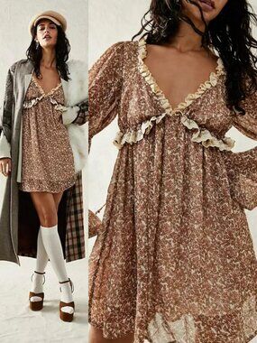 free people bella smocked mini dress NWT FREE PEOPLE Sz L BELLA SMOCKED MINI SLIP DRESS IN BLACK COMBO